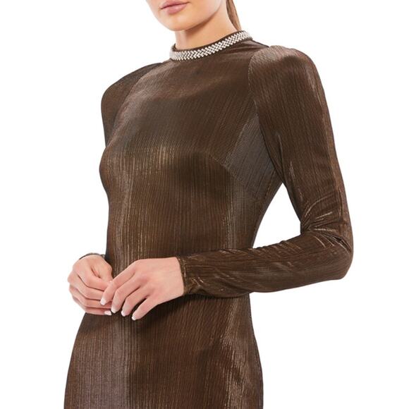 MAC DUGGAL Dress Size 10 Evening Gown Chocolate Bronze NEW Mini Rhinestone Collr - Picture 7 of 7